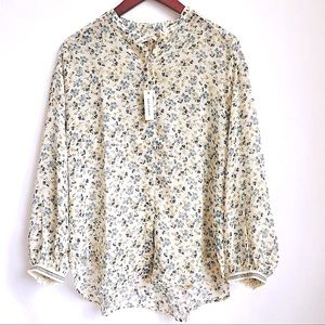 Max Studio Print Ruffle Back Chiffon Blouse